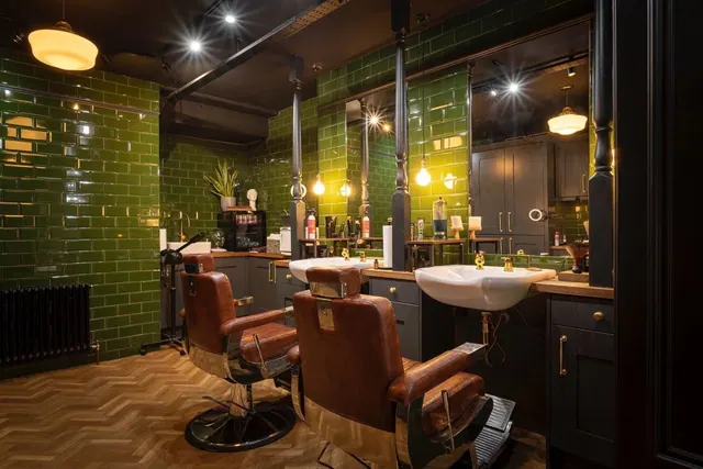 The green-tiled wash area and chairs at Bear and Hare