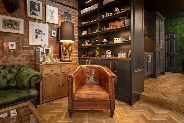 The leather armchair in the waiting corner at Bear and Hare